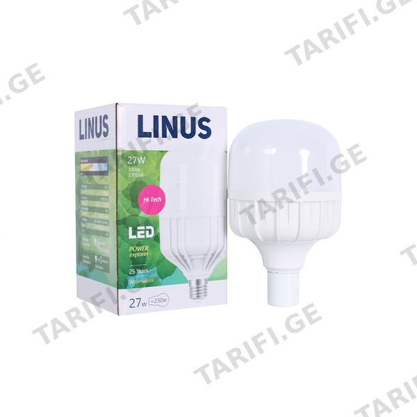 LED ნათურა ეკო 27ვტ 3000კ LINUS E27 Lin31-8508