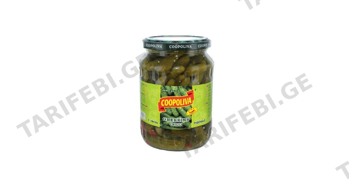 "COOPOLIVA"- კიტრის მარინადი CHILLI 1-4სმ 720მლ.