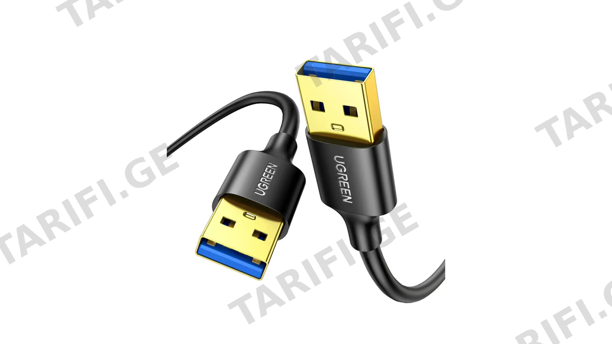 USB კაბელი UGREEN US128 (10371), USB-A 3.0 Male To Male Cable, 2m, Black