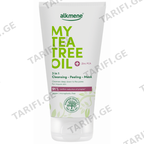 ალკმენე - My Tea Tree Oil სახის პილინგი/ნიღაბი 3-1ში გამწმენდი მგრძნობიარე/პრობლემური კანის ვეგანური 150მლ