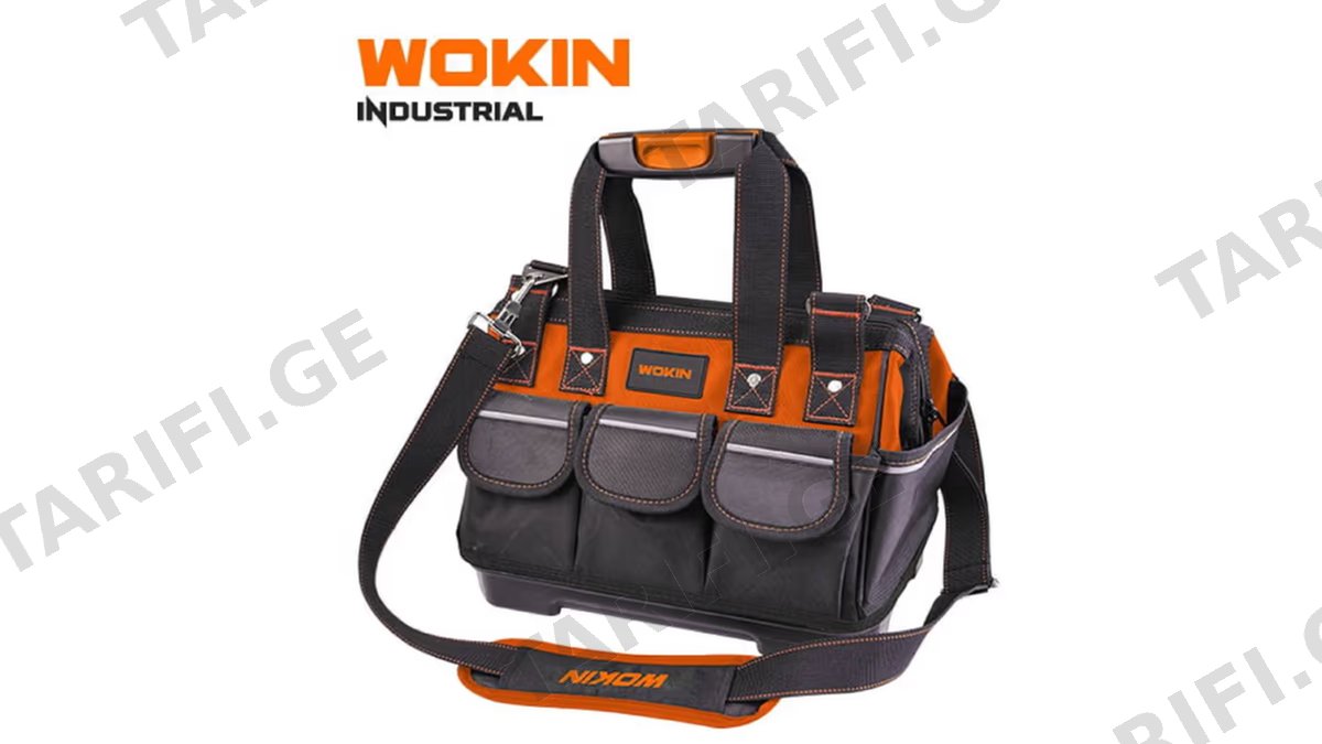 ხელსაწყოების ნაჭრის ჩანთა Wokin 906214, 14\", Tool Bag (INDUSTRIAL), Black/Orange
