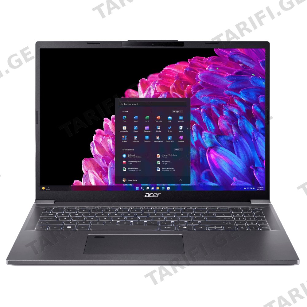ნოუთბუქი Acer NX.JENER.001 Aspire 16 A16-71M, 16", Ultra 5-115U, 16GB, 512GB SSD, Integrated, Grey
