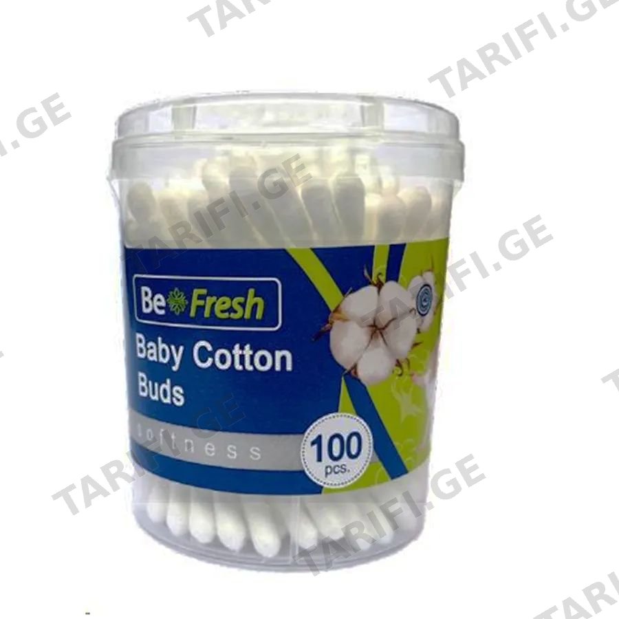 BE FRESH ბამბის ცხვირის ჩხირი 100 ცალიანი (0-3 წ) (ბი ფრეში)