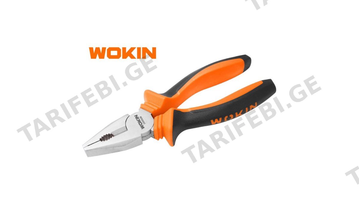 ბრტყელტუჩა რეზინის სახელურით Wokin 100006, 160MM, 6", Combination Pliers, Black/Orange