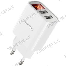 BOROFONE charger BA58A Mighty dual port digital display charger (EU)white
