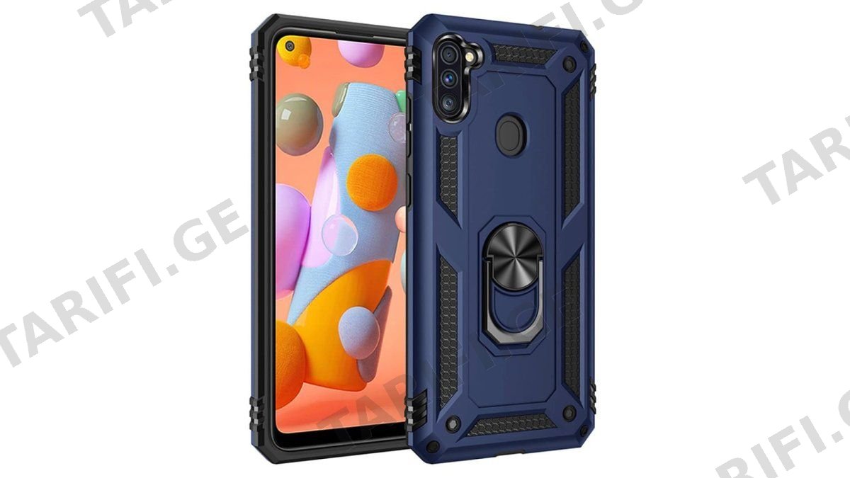 Samsung Galaxy M11 Sofia Ring Case სილიკონის ქეისი ბეჭდით - მუქი ლურჯი