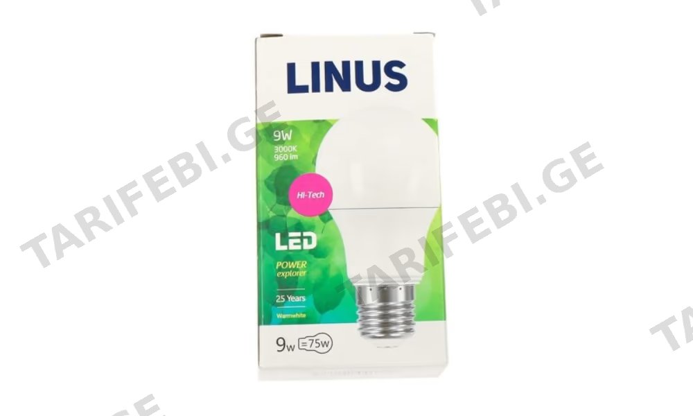 ლინუსის ლედ ნათურა E27 9W 3000K 1ც