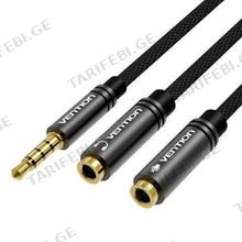 VENTION BBWBY 3.5mm Male to 2x3.5mm Female Stereo Splitter Cable 0.3M Black Metal Type აუდიო კაბელი