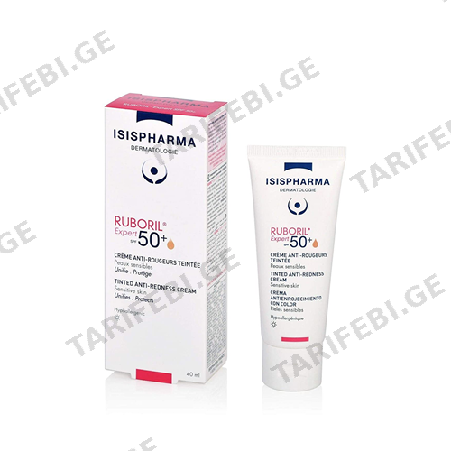 ისისფარმა - Ruboril Expert მზისგან დამცავი SPF50+ სახის კრემი ტონალური სიწითლე/კუპეროზი/როზაცეა 40მლ