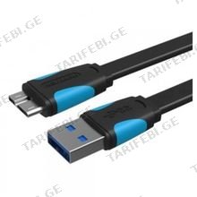 Vention VAS-A12-B100 Flat Micro-B Male to USB 3.0 Male Data Cable
