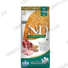 ძაღლის საკვები Farmina N&D Ancestral Grain Adult Medium&Max ქათამი და ბროწეული 15 კგ