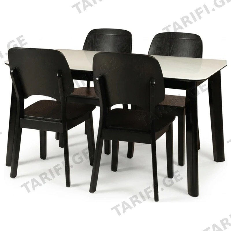სასადილო ავეჯის კომპლექტი COMFORT ROOM DT9197-140+D1030 5 ნაწილიანი შავი/თეთრი