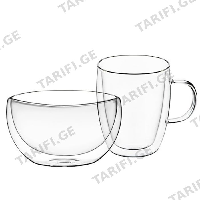 ჭიქა და ჯამი ARDESTO BREAKFAST SET DOUBLE WALL BOROSILICATE GLASS MUG 270 ML AND BOWL 500 ML