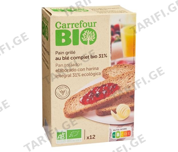 Carrefour ბიო გაუცრელი ხორბლის შებრაწული პური 250 გ