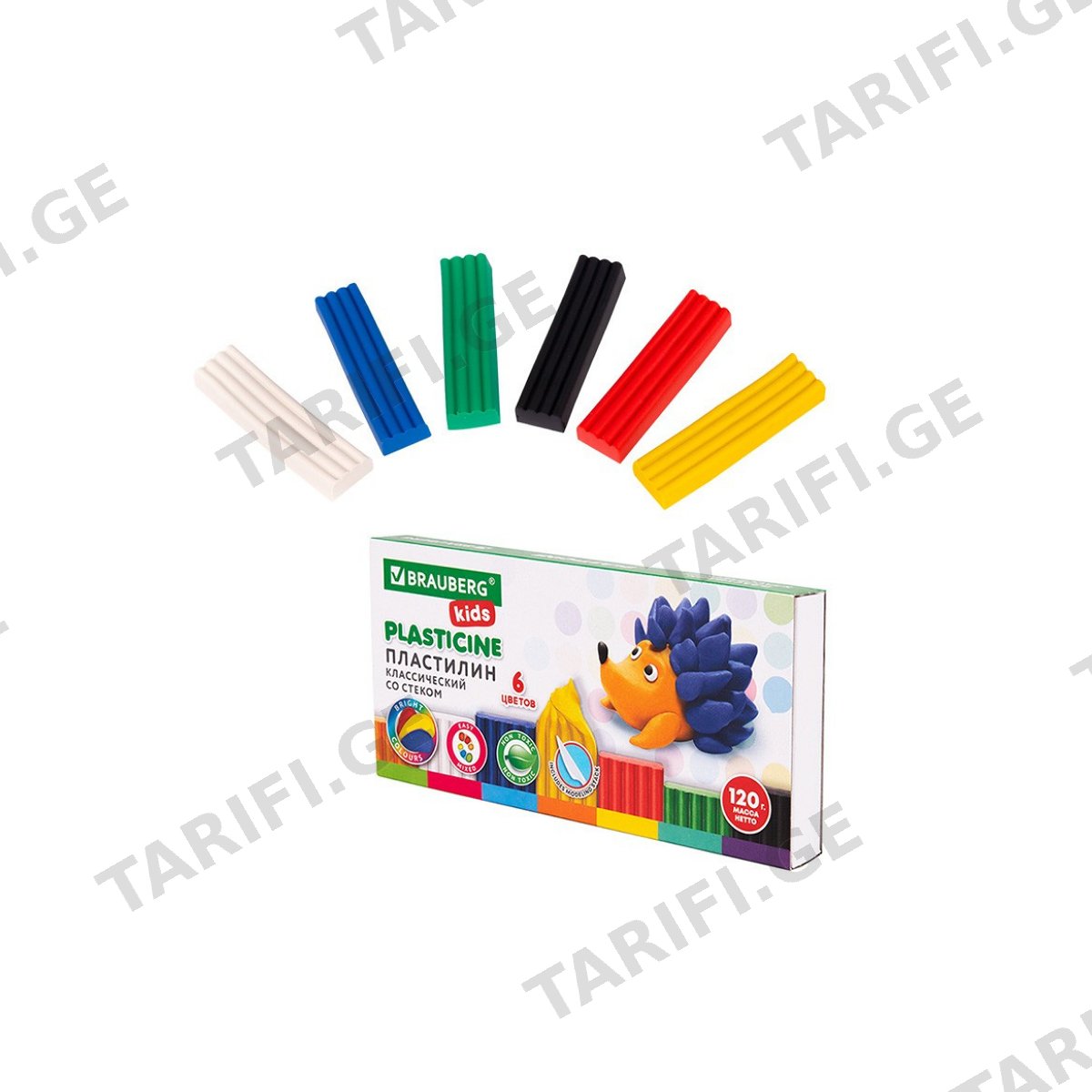 პლასტელინი 120გ 6ფ BRAUBERG KIDS 106435