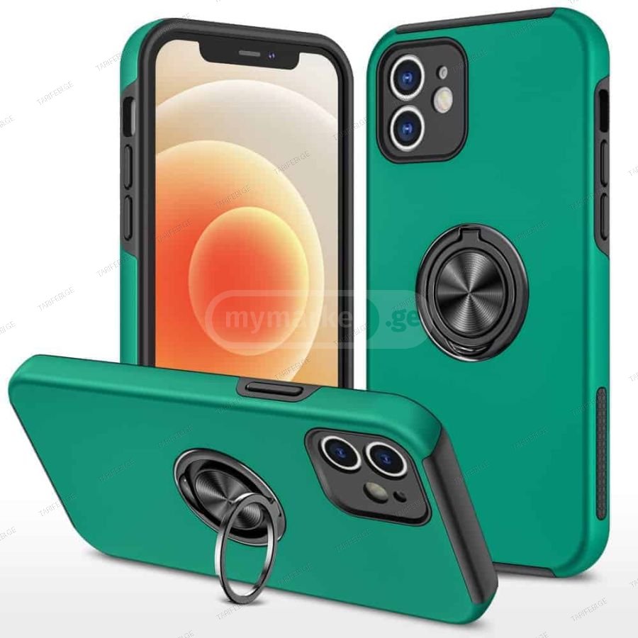 iPhone 12 Elit Ring Case სილიკონის ქეისი ბეჭდით - მწვანე
