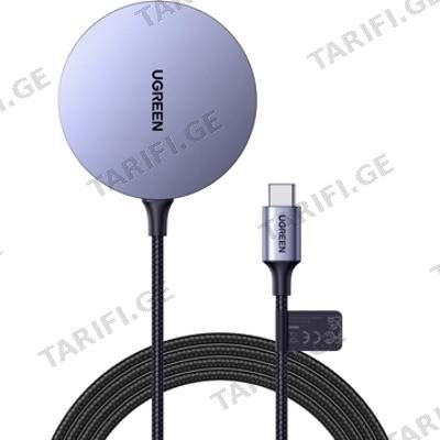 უსადენო დამტენი UGREEN CD245 (30233), MFI MagSafe 15W, Type-C to Magnetic Wireless Charger, Gray