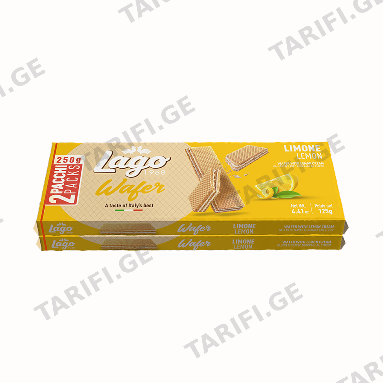 ვაფლი ლიმონით "DOUBLE PACK" 250 გრ, "Lago Group"