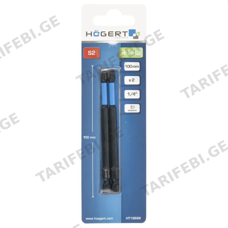 ძალისმიერი სახრახნისის თავაკი HOGERT HT1S689 PH3 100 მმ 2 ცალი