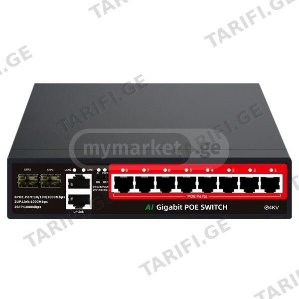 POE 8 Port Gigabit ქსელის გამანაწილებელი (სვიჩი)