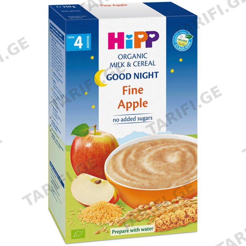 HIPP რძიანი ფაფა "ძილინებისა" ვაშლი (4 თვიდან, 250 GR)