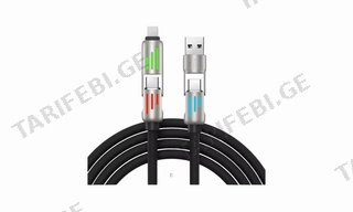 4 in 1 USB-A to Type-C/ Type-C to Lightning Data Cable შავი