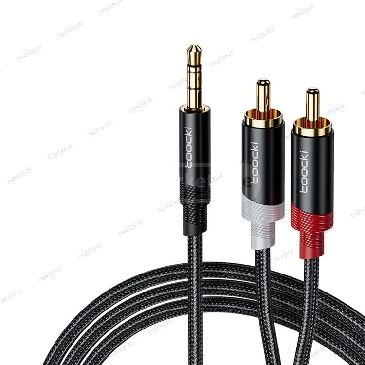 აუდიო კაბელი Toocki Stereo Y-Splitter Cable 3.5mm Jack to 2RCA Male Aux Cord, 2M, Black, TYPX4-MYA01