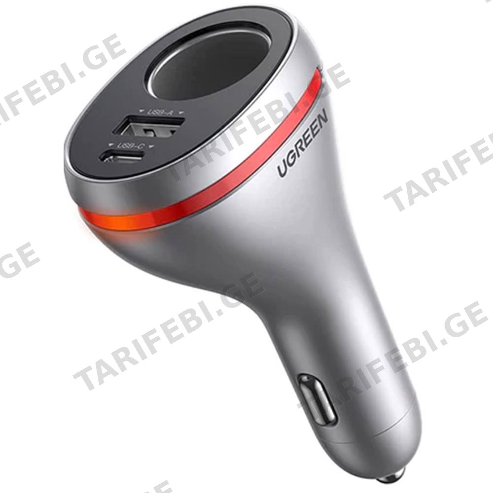 მანქანის დამტენი UGREEN CD204 (60712), 84W, USB, Type-C, Grey