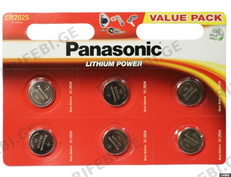 ლითიუმის ელემენტი Panasonic CR2025 3V 6ც.