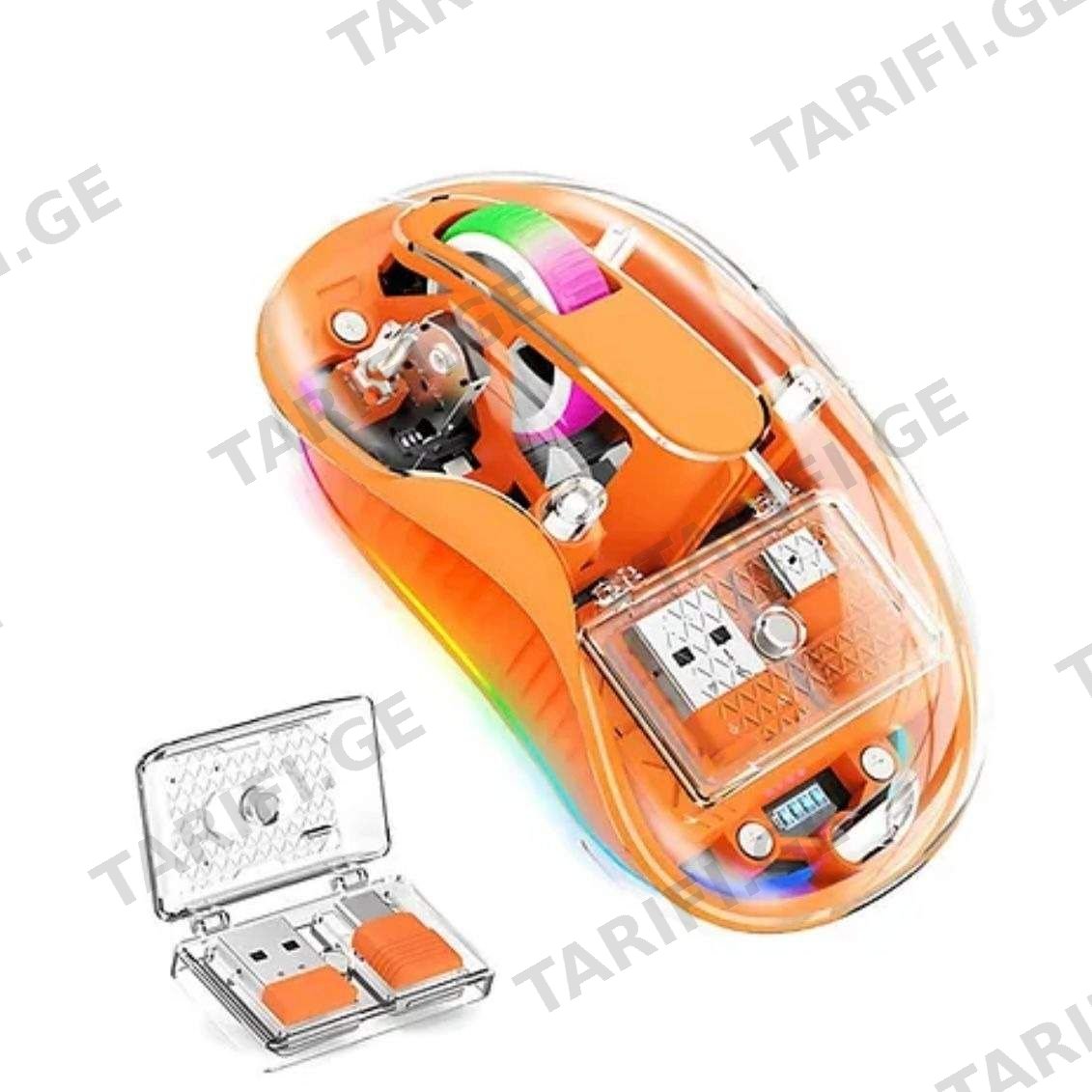 Transparent Wireless mouse M333 სტაფილოსფერი USB & Type-C დამაკავშირებლით