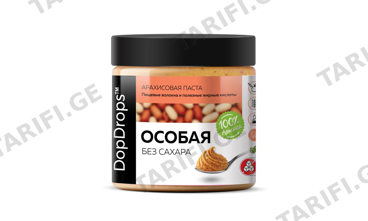 თხილის პასტა "DopDrops" არაქისი განსაკუთრებული დანამატების გარეშე 500გ