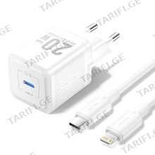 VENTION TZ-FEPW0-EU-02 1-Port USB-C GaN Charger (20W) with USB-C to Lightning Cable (1M) EU-Plug White