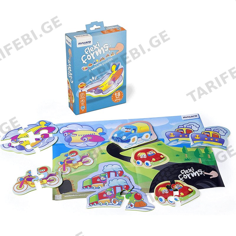 სათამაშო ასაწყობი ტრანსპორტი MINILAND FLEXI FORMS 6 VEHICLES