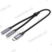 VENTION BGPHY USB-C Male to TRS Audio & Mic Jack 0.3M Gray Aluminum Alloy Type აუდიო კაბელი