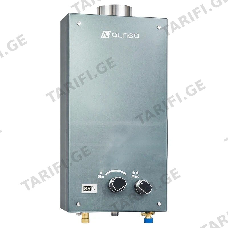 გაზის წყლის გამაცხელებელი ALNEO JSG22 - H03 SILVER GLASS 12 ლ ვერცხლისფერი