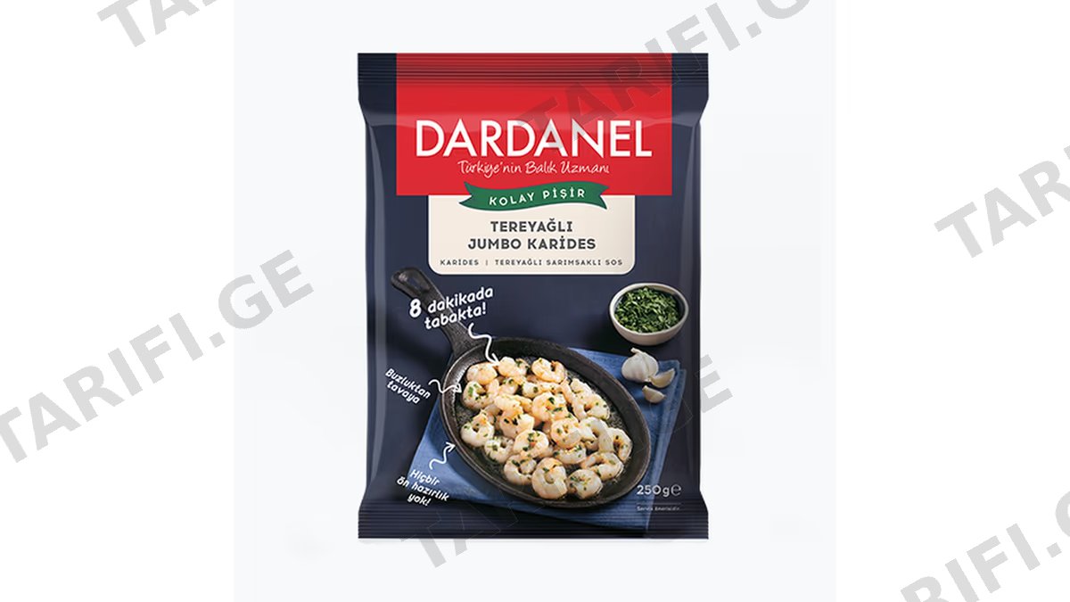 კრევეტები/ Dardanel/ დიდი ზომის კრევეტები ნივრით და კარაქით 10*250გრ