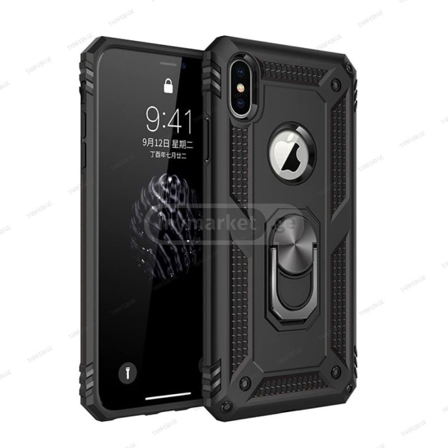 iPhone X Sofia Ring Case სილიკონის ქეისი ბეჭდით - შავი