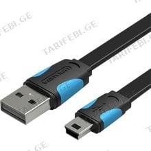 VENTION VAS-A14-B050 Flat USB2.0 A Male to Mini 5 Pin Male Cable 0.5M Black