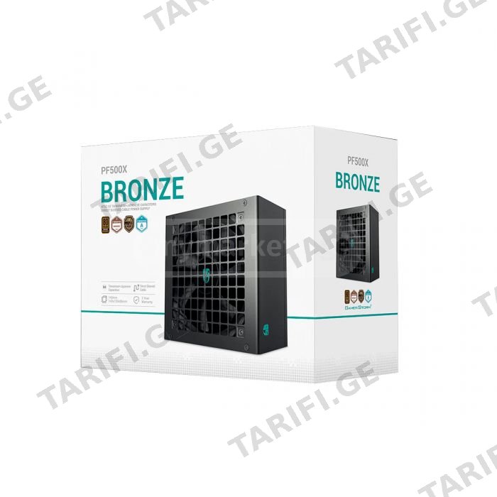 კვების ბლოკი PF500X DEEPCOOL 500W Power Supply 80 PLUS Bronze DESTROYERS ATX2.52• ბრენდი: Deepcool• მოდელი: PF500X• პროდუქტის ტიპი: კვების ბლოკი (PSU)• ტიპი: ATX12V V2.4• 80PLUS სერთიფიცირებული: 80 PL