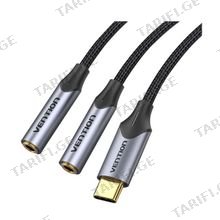 BGNHY USB-C Male to Dual 3.5MM Jack VENTION Earphone Adapter 0.3M Gray Aluminum Alloy Type აუდიო კაბელი