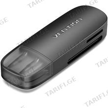 VENTION CLFB0 2-in-1 USB 3.0 A Card Reader(SD+TF) Black Single Drive Letter