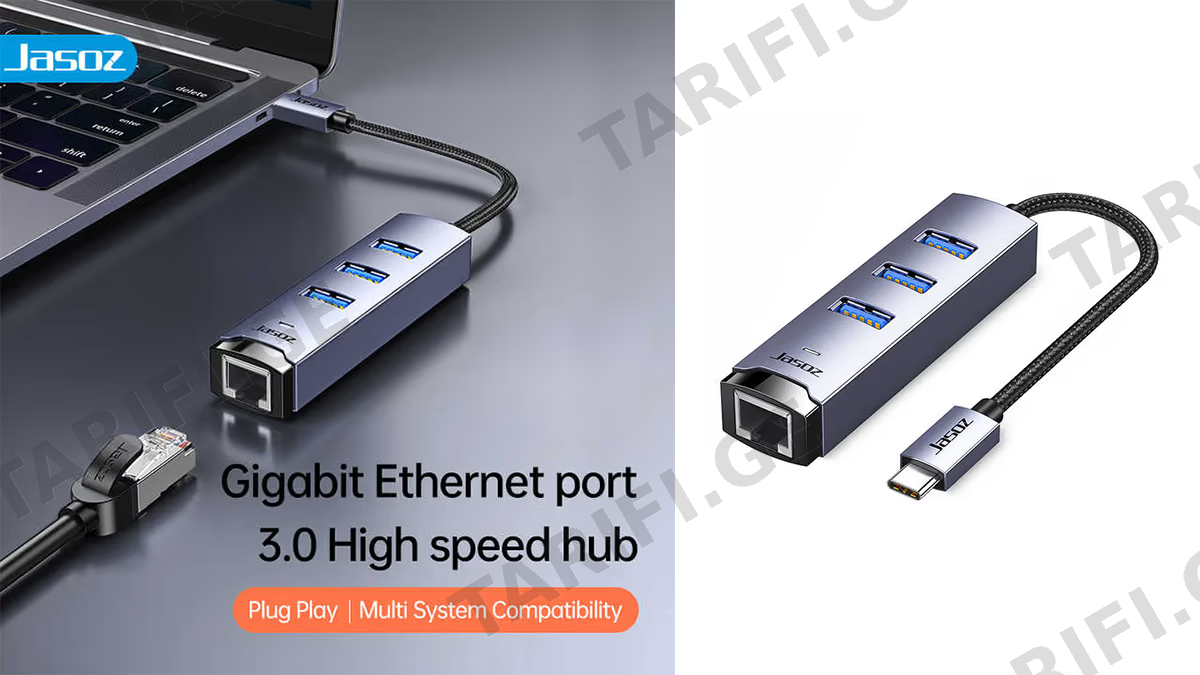 Jasoz T-F115 გადამყვანი ჰაბი Type-C To Ethernet LAN RJ45 Network (3626)