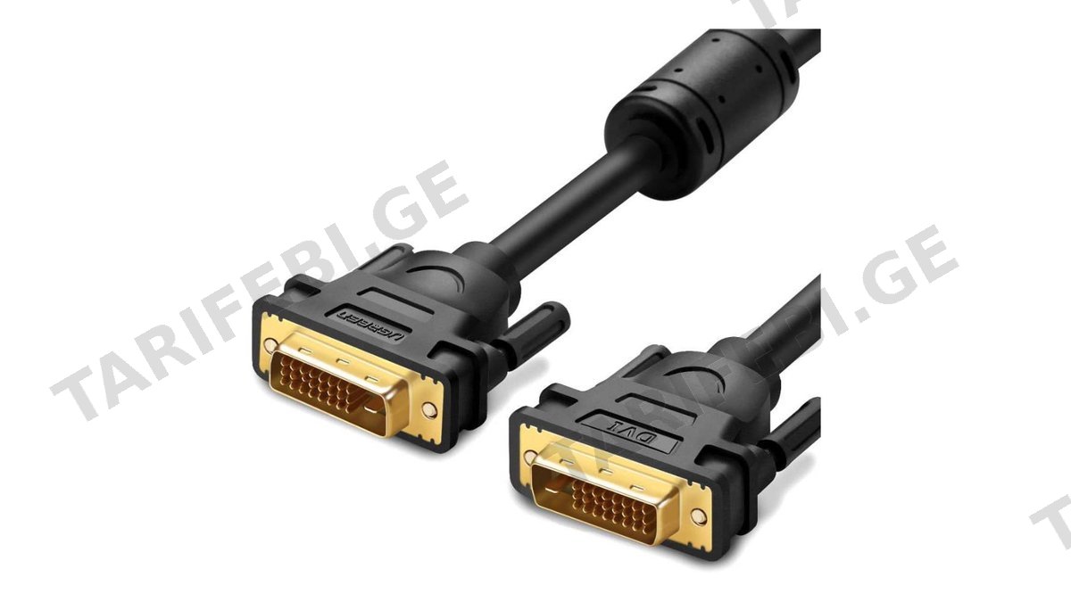 DVI კაბელი UGREEN DV101 (11607), DVI 24+1 Male To Male, 3m, Black