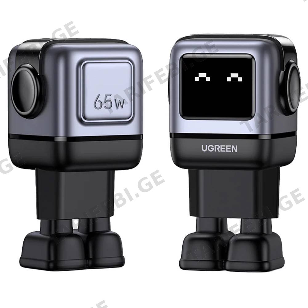 მობილურის დამტენი UGREEN CD361 (25685B) Nexode Uno RobotGaN, 65W, USB, Type-C, Black/Grey