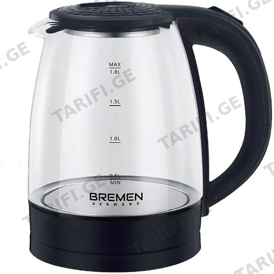 ელექტრო ჩაიდანი Bremen BR 9008 Electric Kettle Glass