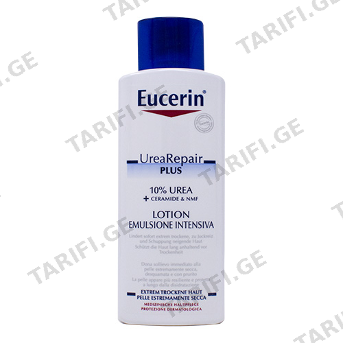 ეუცერინი - UreaRepair Plus 10% შარდოვანა ტანის ლოსიონი 72სთ ინტენსიური დამატენიანებელი ძალიან მშრალი, გაუხეშებული კანის 250მლ