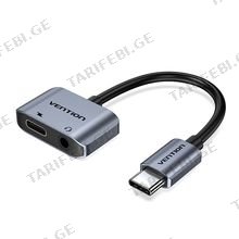 VENTION BGSHA USB-C Male to 3.5mm Female Audio Converter with USB-C Power Supply 0.1M Gray Aluminum Alloy Type