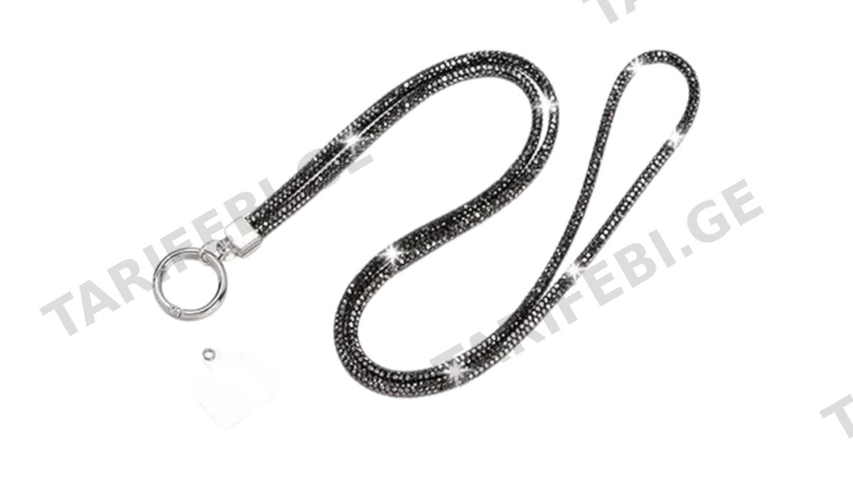 Mobile Phone Lanyard მობილურის დასაკიდი თასმა თვლებით შავი (00075)