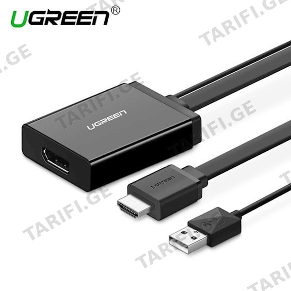 HDMI გადამყვანი UGREEN MM107 (40238) HDMI to DP Converter 0.5m (Black) + USB for power