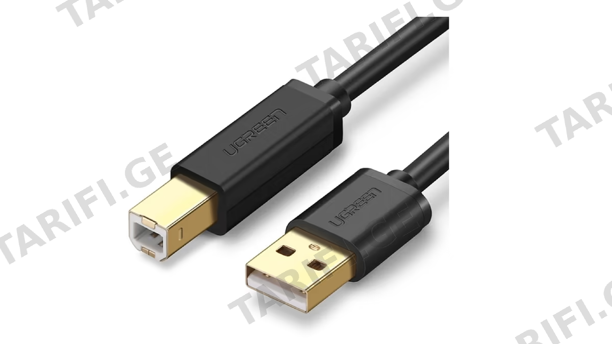 პრინტერის კაბელი UGREEN US135 (20847), Printer Cable, USB-A To USB-B, 2m, Black